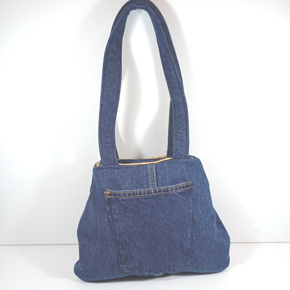 Upcycled Denim Shoulder Bag Blue Jean Tote Purse Y2K Boho Handmade Small